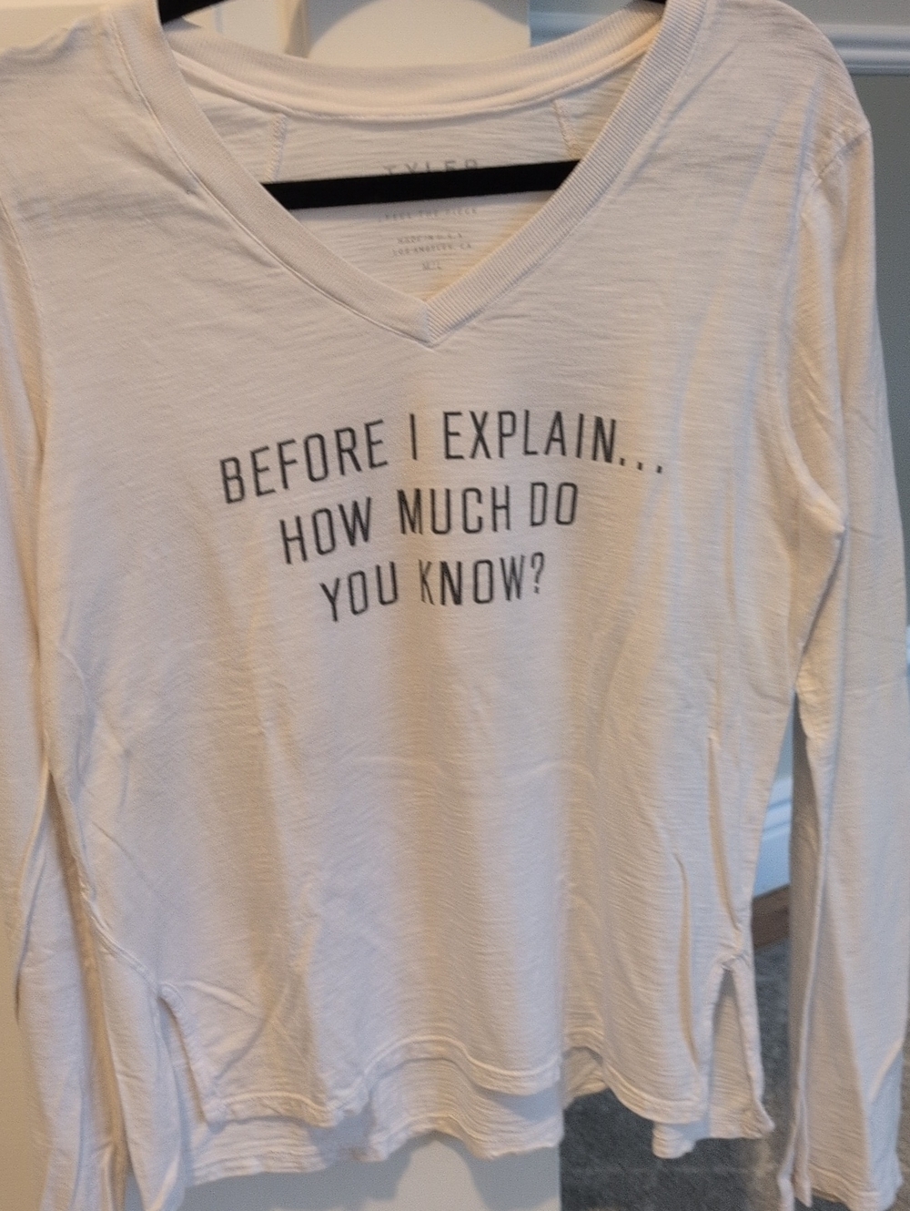 Tyler Jacobs White Long-Sleeve V-Neck Graphic Tee - "Before I Explain" Size M/L